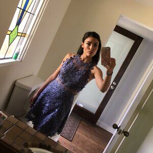 Topshop Purple Floral Lace and Sheer Cocktail Dress